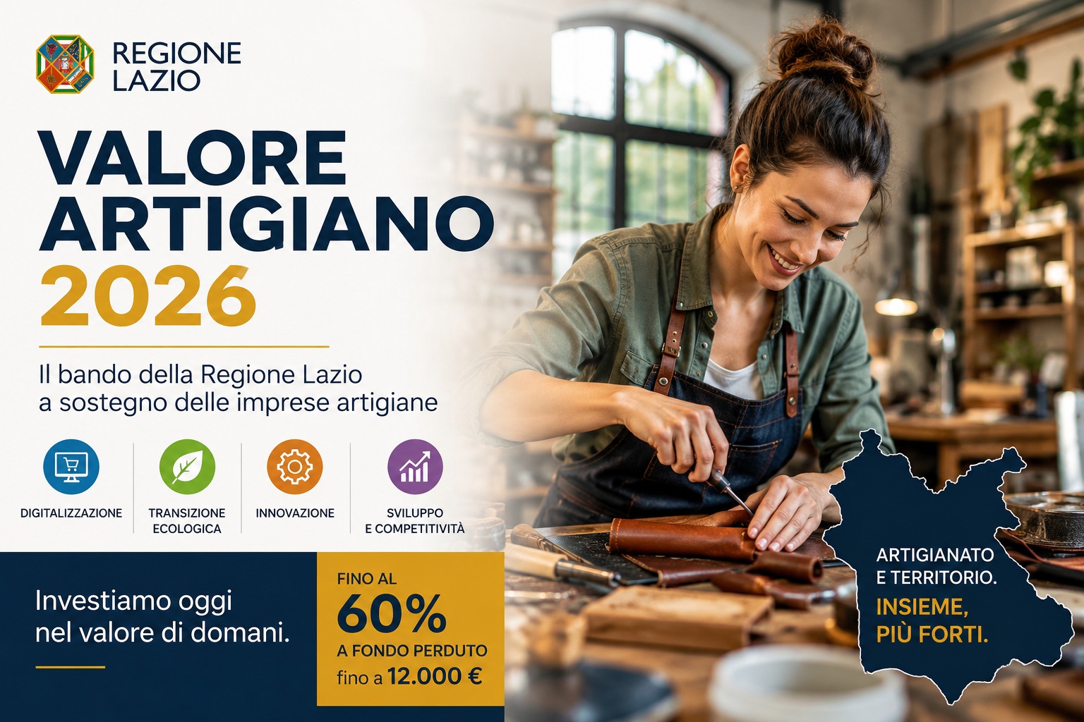 Online Valore Artigiano 2026, il bando della regione Lazio volto a sostenere la crescita delle imprese artigiane